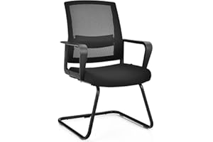 COSTWAY Silla de Conferencia, Silla de Reunión con Base Resistente Forma de Trineo, Sillas Cantilever Respaldo Ergonómico y Asiento Acolchado, Soporte Lumbar Regulable y Reposabrazos (estilo1, 1)