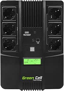 Green Cell PRO UPS Onduleur 600VA (360W) 230V Alimentation D'énergie Non Interruptible Line-Interactive AVR Alimentation Sans Interruption Pour Ordinateur USB/RJ11 2X Schuko Prises Affichage LCD