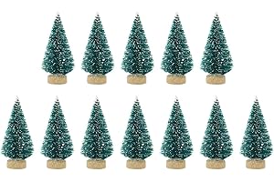Ardorman Pack of 12 Artificial Christmas Trees, Small Sisal Snow Pine Trees, Mini Desktop Christmas Tree Decoration, Small Christmas Tree, Various Colours Available