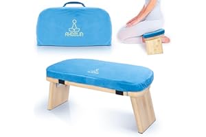 IPEB Banco de meditación plegable, taburete ergonómico de bambú para yoga, taburete de meditación con cojín, silla de meditación portátil con bolsa de transporte para arrodillarse, oración, práctica