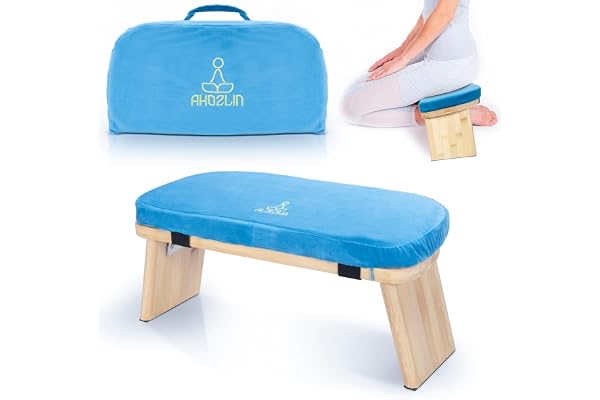 IPEB Bänk för meditation, vikbar, ergonomisk i bambu för yoga och avancerad praxis med kudde, bärbar och väska för transport