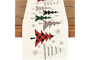 CJWLKJ Linen Christmas Table Runners 72 Inches Long, Colorful Christmas Trees Table Cloths, Seasonal Winter Xmas Holiday Kitchen Dining Table Decoration for Indoor Outdoor Home Party Decor