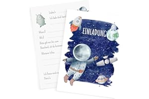 PAPERLANE BY ESSI Essi's Stoff Boutique 10er-Set Astronauten Einladungskarten - Weltall Kindergeburtstag - inkl. Umschläge