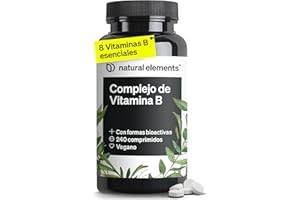 NATURAL ELEMENTS Vitamina B Complex + Cofactores - 240 Tabletas con las 8 vitaminas B - B1, B2, B3, B5, B6, B7, B9, B12 + Inositol y Colina en alta dosificación - Formas bioactivas - Probado en laboratorio