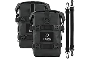 RIDEIRON Sacoches de Crash Bar Moto – 2×5L Étanches, Sacs Latéraux Universels pour Moto, Installation Rapide, PVC 500D Haute Résistance, pour Aventuriers et Commuters