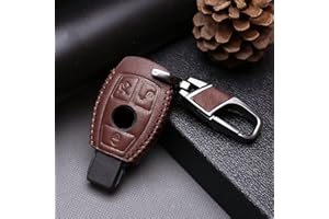 ontto Leather Car Key Fob Cover for For Mercedes Benz A B C E G K R S Class AMG CLA GLA VITO GLE ML GLK CLK Keyring accessories Key Case Remote key Shell key Holder keychain Protector 3 Buttons Brown