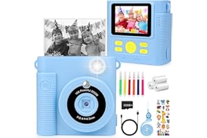 PARNER Kinder Kamera, Sofortbildkamera DigitalKamera 1080P 2.4 Zoll Bildschirm Videokamera mit 3 Rollen Druckpapier,32GB Karte, 6 Farbigen Stiften,4 Aufkleber, Geschenke für 3-12 Jahre Kinder (Blau)