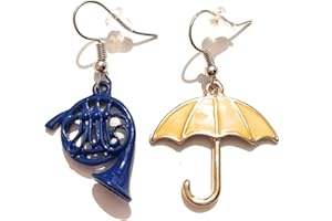 giulyscreations Orecchini Pendenti Ombrello Giallo Corno Blu Francese Metallo Nichel Free How I Met Your Mother HIMYM alla fine Arriva Mamma Serie TV Blue French Horn Yellow Umbrella