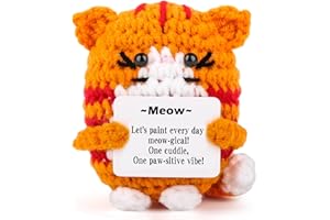 YINNORE Positive Crochet Cat, Funny Inspirational Christmas Birthday Gifts for Women Men Teen Grandkids Friend Coworker Appreciation, White Elephant Small Xmas Stocking Stuffers Emotional Cute Decor