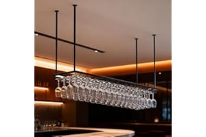 YTLEMON 120CM Soporte para Copa de Vino Colgante de Metal, de Estilo Industrial y altura Ajustable, para Montar en el Techo Colgando Estante del Vidrio de Vino Bar Escritorio Bar Club (Bronce, 120*40CM)