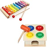 Trinkets & More - Hammer Ball Musical Xylophone Musical Toy Wooden Pounding Bench with Box Case Instrument for Kids 2+ Years 