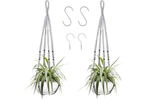 Augshy 2 Packs Macrame Hanging Planter, Indoor Hanging Planter Basket with Wood Beads Decorative Macrame Pot Hanger for Home Decor (Grey)