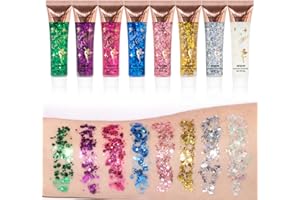 BeauFairy 8 Couleurs Lumineuse Gel Paillettes Corps, 18 g, Maquillage Paillettes Corps, Mermaid Sequins Body Glitter, Fluorescent Paillette pour Visage, Corps, Cheveux, Halloween, Fête, Noël, DIY