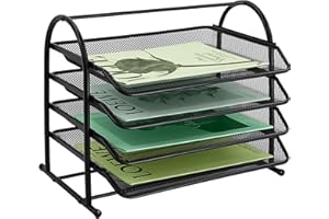 IOUGDSEC Briefablage mit 4 Ebenen, Organizer aus Metall, Aufbewahrungsfächer, Büroschubladen, Dokumentenablage, A4-Netz-Schubladen-Organizer für Büro, Zuhause und Schule, Schwarz