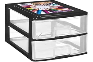 Hummelladen Schubladenbox DIN A4 mit 2 Schubladen 35,5x26,5x18 cm - schwarz-transparent Kunststoff Drawer Tower Box Organizer für Schreibtisch Easy-Pull-System