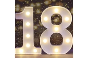 ROMULI Decorative Led Light Up Number Letters, White Plastic Marquee Number Lights Sign for 18th Birthday Party Wedding Decor Battery Operated Numbers (18)