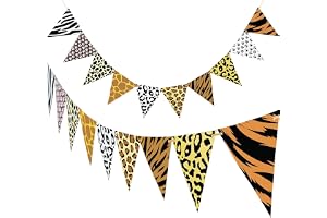 Happium Jungle Safari Banner Djurtema Bunting Banner Leopardtryck Bunting Banner Dragsko för Baby Shower Födelsedag Jubileum