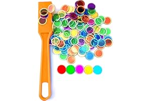 Dacefloy Magnetic Wands and Bingo Chips Set Magnet Wand for Kids 100 Multicolour Metal Ringed Discs School Science STEM Kit Learning Accessories Family Game Ninght Tokens (Orange Wand)