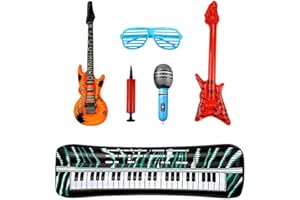 UYUYong Inflatable Instruments Colourful Inflatable Rock Star Children's Disco Decoration Air Guitar Inflatable Bass + Electric Piano Microphone + Glasses for Celebrations Carnival Birthday Party