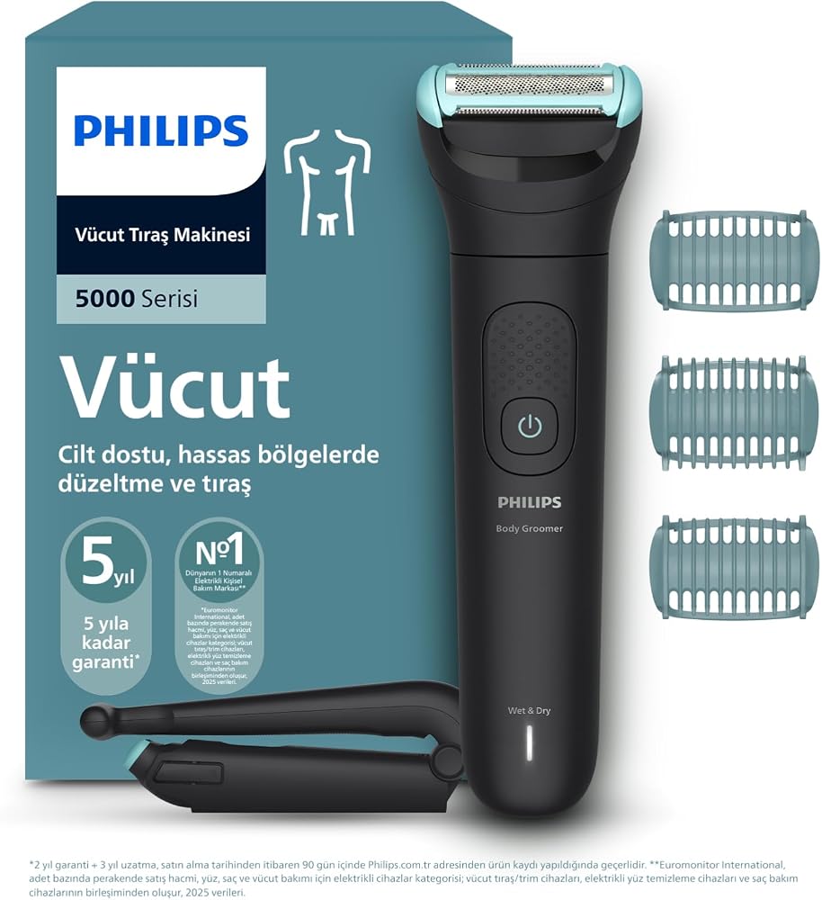 Philips 5000 Vücut Tıraş Makinesi, 3'lü Cilt Koruma Sistemi, Islak&Kuru, Sırt Başlığı, BG5475/15