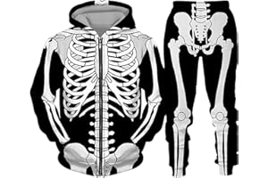 WAZHAKU Jogginganzug Herren Halloween Kostüme Skelett Trainingsanzug Sportanzug Oversized Freizeitanzug Zweiteiler Outfit Fitnessanzug 2-Teilig Kapuzenjacke + Jogginghose Casual Hausanzug Herbst