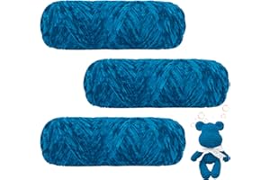 Maxee 300g(3×100g) Samtig Babywolle, Samt Wolle, Samt Chenille Garn, Kuschelweich Chenillegarn, Flauschige Weich Plüschwolle, Häkelgarn Wolle Zum Stricken & Häkeln-Meerblau
