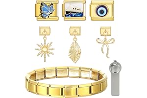 arrderly Italian Charms Bracelet Gold, Lot de 6 bracelets à breloques dorés, DIY 9mm Modules amovibles pour bracelets italiens, style italien pour femmes