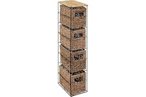 BURAKH 4 Drawer Slim Bathroom Storage Unit - Natural - Storage Boxes Shelves | Drawers Storage Unit Baskets | Tower Storage Unit | 4 Drawer Storage Cabinet Unit