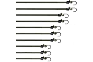 Pluvios - Heavy Duty Bungee Cords with Hooks - 10 Pack – Choice of Sizes - Multi-Purpose Elastic Bungee Straps with Hooks for Luggage Straps, Camping - Weatherproof & UV Resistant