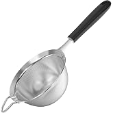 U-Taste Medium Fine Mesh Sieve, Kitchen Strainer, 18/8 Steel, Black | 12cm with riveted sturdy silicone handle, ideal for sif