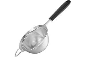 ‎U-TASTE U-Taste Sitko o drobnych oczkach: Średnie sitko kuchenne ze stali nierdzewnej 18/8 z nitowanym, mocnym silikonowym uchwytem do przesiewania mąki, herbaty, ryżu Quinoa (12 cm, Czarne)