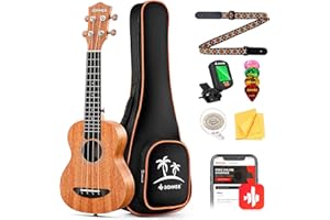 Donner Ukulele Soprano Acajou 21 pouces Kit Débutant Ukulélé Cours en Ligne Sac de Transport Sangle Corde Nylon Tuner Médiators Chiffon DUS-1 Ukalalee Set Cadeau de Noël
