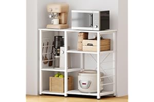 SogesPower Estantería de repostería, microondas, Estantería de 3 Niveles, con Ganchos en Forma de S, Estante para Utensilios de Cocina y Especias, 90 x 40 x 83 cm, Blanco Puro