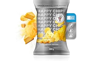 ‎HAPPY CHIPS BY TRYMACS & KNOSSI Happy Chips by Trymacs & Knossi® (8x 150g) Extra Cheese | Limited Edition | Extra knusprig | Chips Grosspackung | Party Box | Snackbox | Salzige Snacks | Knabberbox