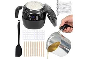 Zilchx Elektrischer Wachsschmelzer, 1L Wachsschmelztopf für die Kerzenherstellung mit Ausgießvorrichtung - Dochte, Dochtaufkleber, Zentriervorrichtung und Rührlöffel inklusive, Kerzen Selber Machen