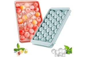 LONNALEE Lot de 2 bacs à glaçons en avec couvercle, peu encombrant et empilable, certifié LFGB et sans BPA, bacs à glaçons ronde faciles à retirer （Bleu+Rose）