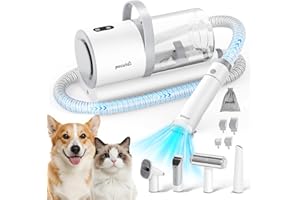 Pecute Aspira Peli Cane, Aspirapolvere Potente per Cani, 12000 Pa, 4 in 1 Professionale Kit Toelettatura Cane, Succhia Il 99,99% dei Peli di Cani e Gatto, 1,5L con 4 Accessori per La Cura, Bianco