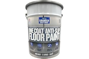 SIRAMICO COATINGS One Coat Anti-Slip Floor Paint | 5 Litres | 5 Modern Colours I Waterbased, Quick Drying Formula | White, Black, Greys (Mid Grey, 5 Liters)