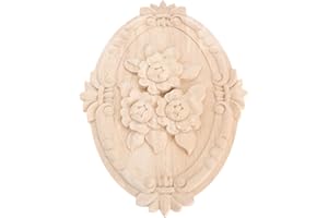 MUXSAM Holz Skulptur Applique Frame Onlay Unlackiert Möbel Dekoration Oval Muster 30*22cm