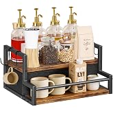 sudatong Coffee Organizer with Storage Drawer, 2 Tier Wood Coffee Maker Rack and Accessories - Coffee Bar for Kitchen, Home o