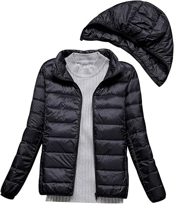 Doudoune Légère Femme à Capuche Pvucpot - Manteau Matelassé Pliable, Court | Pour Mi-Saison, Hiver