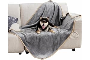 LE SURE Lesure Couverture Imperméable pour Ghiens Grande Taille - 100x120cm Couverture pour Chiens Lavable, Protection de Canapé pour Chiens en Polaire Sherpa, Couverture pour Chats Douce et Moelleuse, Gris