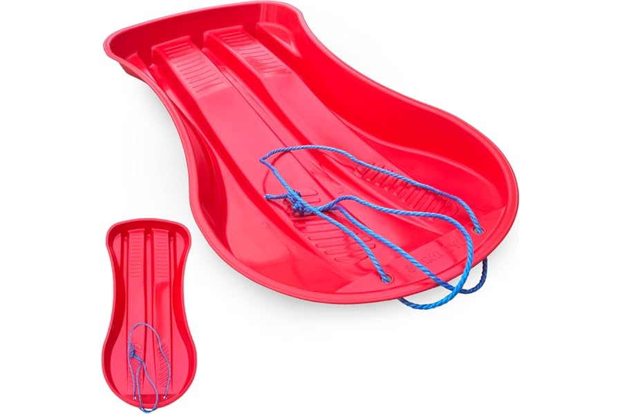 Heavy Duty Snow Sledge - Durable Plastic Sled for Kids & Adults, Ideal for Family Bonding, Sleigh with Sturdy Rope & Built-in Foot Grooves - Snow Sledge Kids & Adult