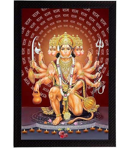 zig zag Lord Hanuman Ji Bajrangbali Cornice portafoto da parete/tavolo/sala Pooja (17,8 x 22,9 cm, vetro acrilico) dorato, rettangolare