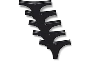 Iris & Lilly Braguitas Tipo Tanga de algodón con Detalle de Encaje Mujer, Pack de 5