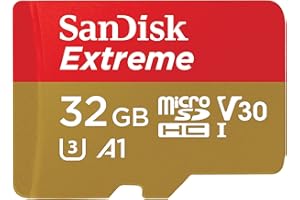 SanDisk Extreme 32 GB microSDHC Memory Card + SD Adapter with A1 App Performance + Rescue Pro Deluxe, Up to 100 MB/s, Class 10, UHS-I, U3, V30, Red/Gold