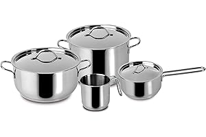 Lagostina Every Set di Pentole in Acciaio Inox, Set di 7 Pezzi, Pentola a due Maniglie 18 cm, Casseruola Fonda 22 cm, Bollilatte 12 cm, Casseruola Fonda Manico Lungo 14 cm e Coperchi 14,18 e 22 cm