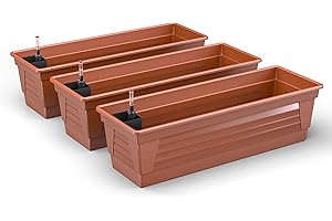 ‎PLASTARD Plastard Blumenkasten Milano 3er Set 100 cm lang Farbe Terrakotta mit Wasserspeicher und Wasserstandsanzeige Pflanzkasten für Garten und Balkon witterungsbeständig für Innen und Außen