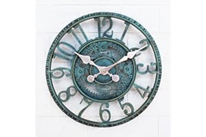 Taodyans Outdoor Wall Clock 12 in Outside Waterproof Garden Clock Quartz Battery Operated Round Clocks Retro Home Kitchen Living Room Decor Clocks -Not Silent (Turquoise)