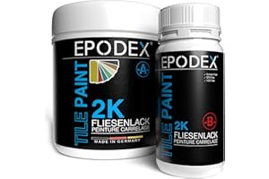 EPODEX PEINTURE CARRELAGE 2K Peinture carrelage pour salle de bain, cuisine & plus | Peinture carrelage sol & mur | Peinture époxy noir, blanc, gris, beige & plus | 1,8 kg (7 m²)